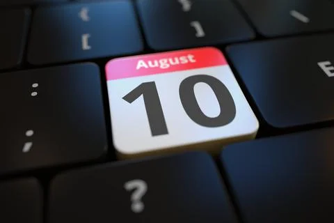 August 10 date on a keyboard key, 3d rendering Stock Illustration