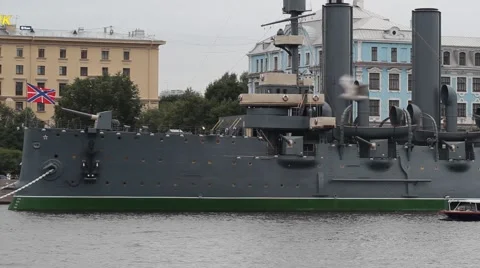 AUGUST 12, 2016 The cruiser Aurora parking on the Petrograd embankment. Stock Footage 66334982