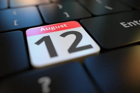 August 12 on a keyboard key, 3d rendering Stock Illustration