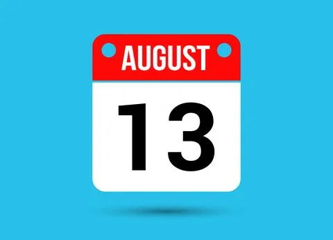 August 13 Calendar Date Flat Icon Day 13 Vector Illustration Stock Illustration