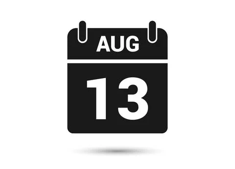 August 13 Calendar Date Flat Icon Stock Illustration