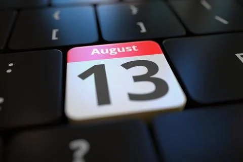 August 13 date on a keyboard key, 3d rendering Illustrazione stock