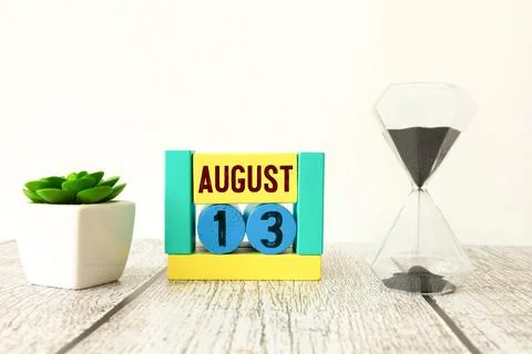 August 13, Number cube design in natural concept. Stock Photos