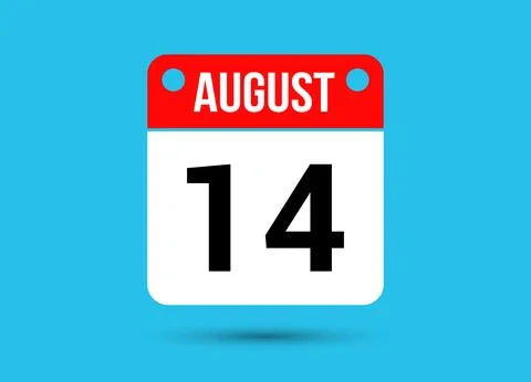 August 14 Calendar Date Flat Icon Day 14 Vector Illustration Stock Illustration