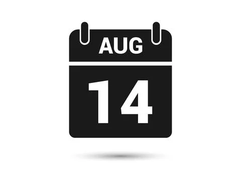 August 14 Calendar Date Flat Icon Stock Illustration