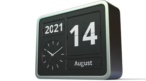 August 14 date on the flip clock calendar, 3d rendering Stock Illustration