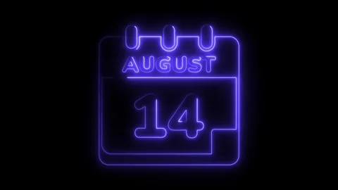 August 14 neon calendar date reminder event modern glowing outline isolated.. Stock Footage 308767416