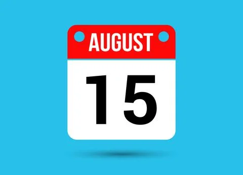 August 15 Calendar Date Flat Icon Day 15 Vector Illustration Stock Illustration