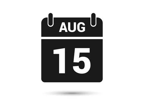 August 15 Calendar Date Flat Icon Stock Illustration