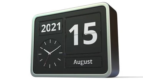 August 15 date on the flip clock calendar, 3d rendering Stock Illustration