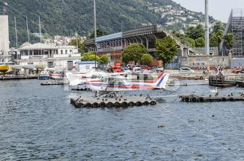 August 16, 2016, Como - Italy: the seaplane flying clubs como moored at the s Stock Photos