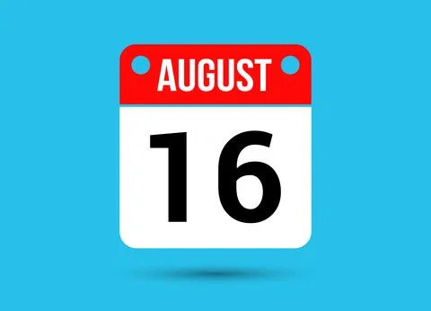 August 16 Calendar Date Flat Icon Day 16 Vector Illustration Stock Illustration