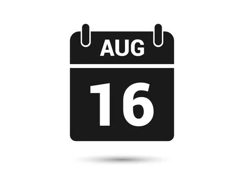 August 16 Calendar Date Flat Icon Stock Illustration