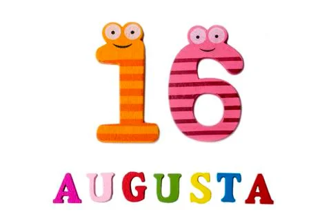 August 16th. Image of August 16, closeup of numbers and letters on white back Stock Photos