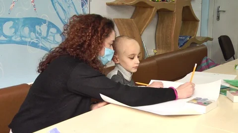 August 17, 2017 Kiev Ukraine drawing contest among children with cancer Stock Footage 115835554