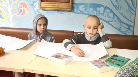 August 17, 2017 Kiev Ukraine drawing contest among children with cancer Stock Footage 115835592