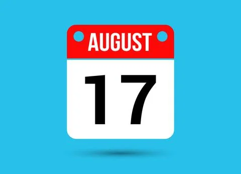 August 17 Calendar Date Flat Icon Day 17 Vector Illustration Stock Illustration