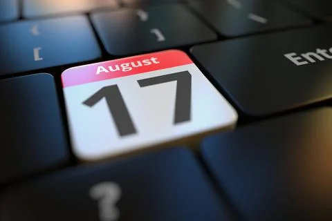 August 17 date on a keyboard key, 3d rendering 스톡 일러스트