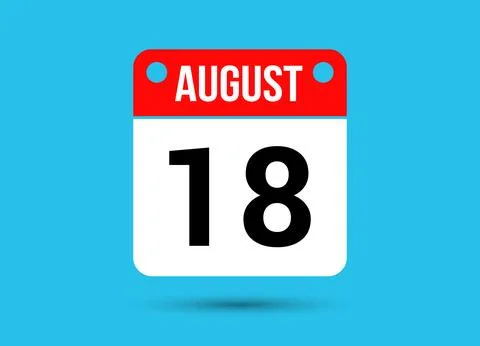 August 18 Calendar Date Flat Icon Day 18 Vector Illustration Stock Illustration