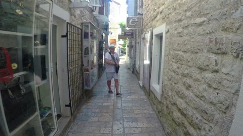 August 19, 2016 Montenegro. Walking through Budva Old Town Stock Footage 68962155