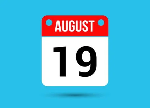 August 19 Calendar Date Flat Icon Day 19 Vector Illustration Stock Illustration