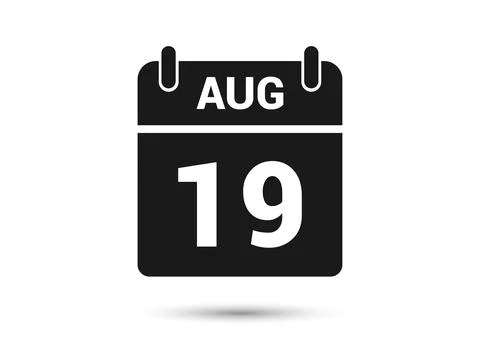August 19 Calendar Date Flat Icon Stock Illustration