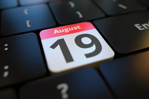 August 19 date on a keyboard key, 3d rendering Illustrazione stock