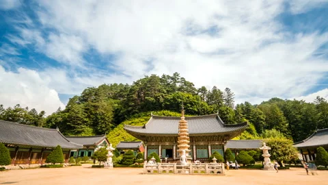 August 2, 2017: Gangwon-do Pyeongchang County Woljeongsa temple. Time lapse. Stock Footage 145924902