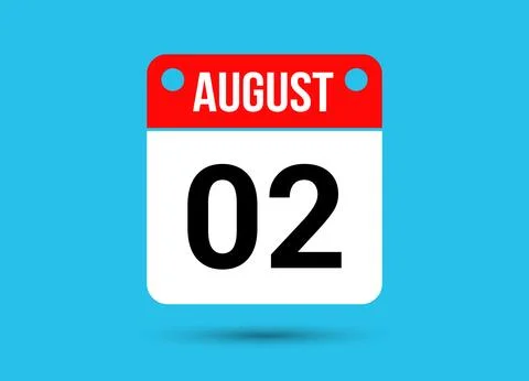 August 2 Calendar Date Flat Icon Day 2 Vector Illustration Stock Illustration