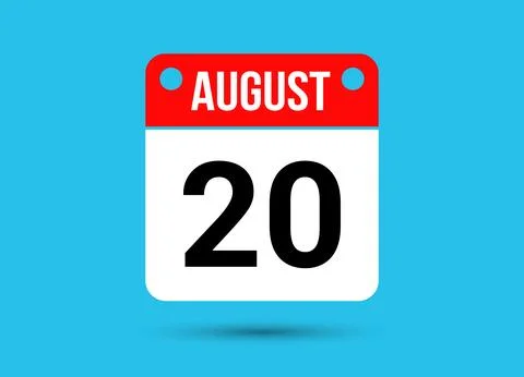 August 20 Calendar Date Flat Icon Day 20 Vector Illustration Stock Illustration
