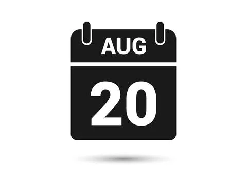 August 20 Calendar Date Flat Icon Stock Illustration