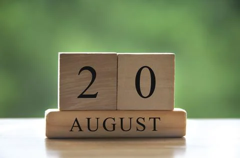 August 20 calendar date text on wooden blocks with blurred background park. Stock Photos