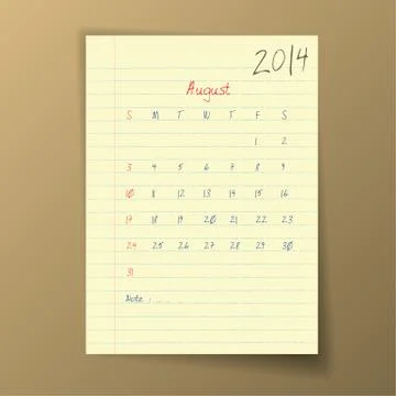 August 2014 calendar Stock Illustration