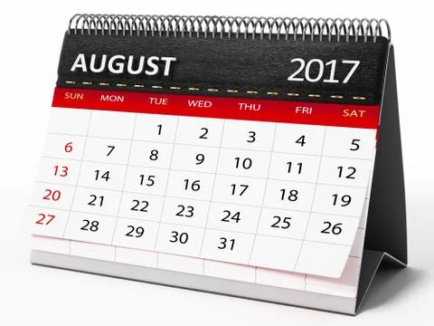 August 2017 desktop calendar. 3D illustration Stock Illustration