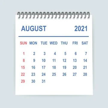 August 2021 Calendar Leaf. Calendar 2021 in flat style. Vector illustration. Stock Illustration