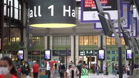 August 2021 - Passengers and commuters at Gare de Lyon Hall 1, Paris, Stock Footage 158727712
