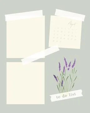 August 2022 calendar collage template for note, to-do list, reminder, lavender Illustrazione stock