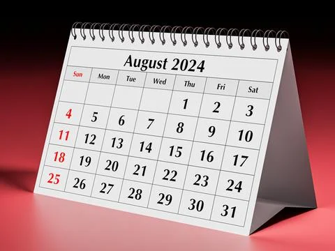 August 2024 calendar. One page of annual business desk monthly calendar Stock Illustration