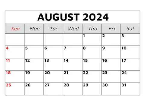 August 2024 calendar. Vector illustration. Monthly planning for your business Stock Illustration