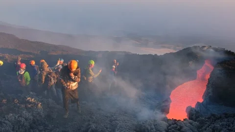 August 2025 Mount Etna Lava Flow New Effusive Vent on Southern Flank Stock-Footage 315413282