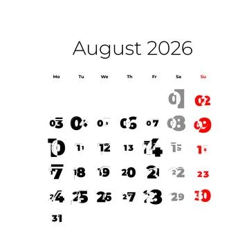 August 2026 calendar Stock Illustration