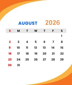 August 2026 Calendar Orange Template Stock Illustration