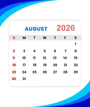 August 2026 calendar view 스톡 일러스트