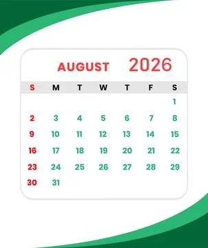 August 2026 Green Rounded Calendar Stock Illustration