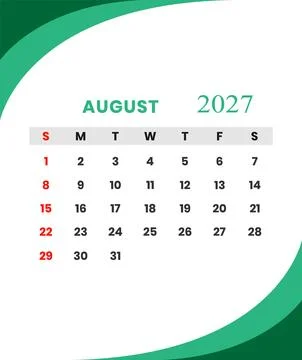 August 2027 Green Monthly Planner Stock Illustration
