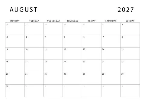 August 2027 monthly planner template Stock Illustration