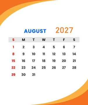 August 2027 Orange Calendar Layout Stock Illustration