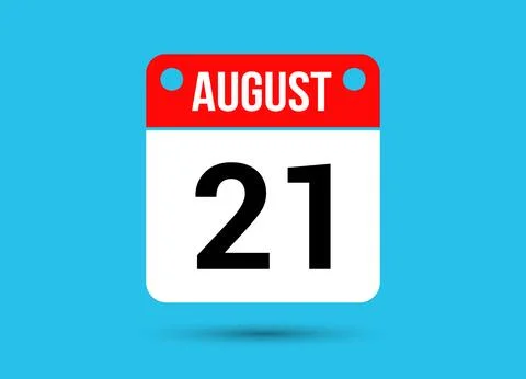 August 21 Calendar Date Flat Icon Day 21 Vector Illustration Stock Illustration