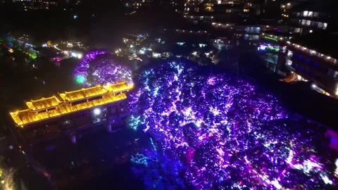 On august 22 2025:The night view of China's "Qianhu Miao Village" Stock Footage 319372165