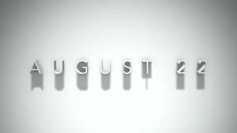 August 22 3D title animation with shadows on a white background Stock Footage 296000023